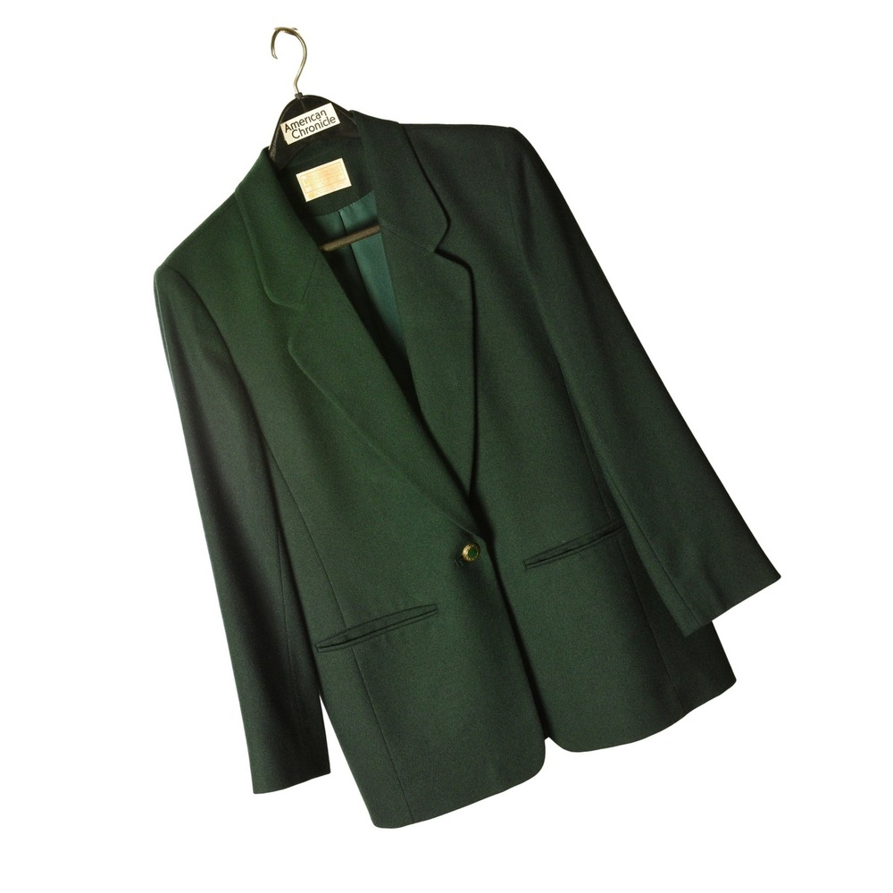 90s Vintage Pendleton Wool Blazer Womens L Forest Green 1 Button Office Jacket - Picture 3 of 8